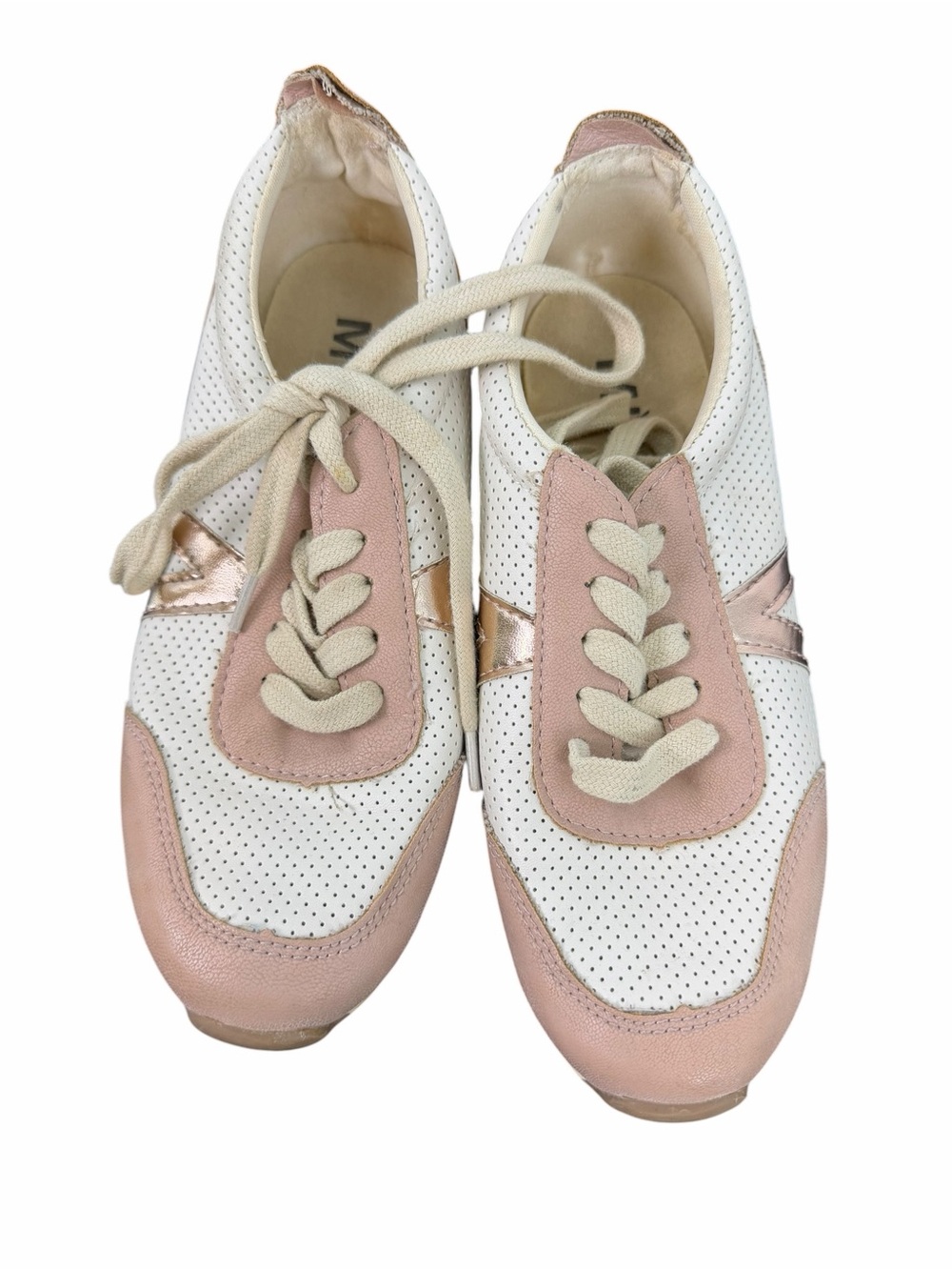 MIA Kids Lena White and Blush Pink Perforated Leather Sneakers